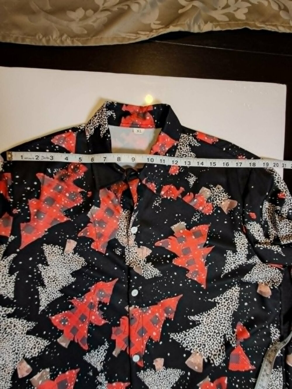 Black Christmas Tree Print Button Up Shirt XL - Picture 8 of 8